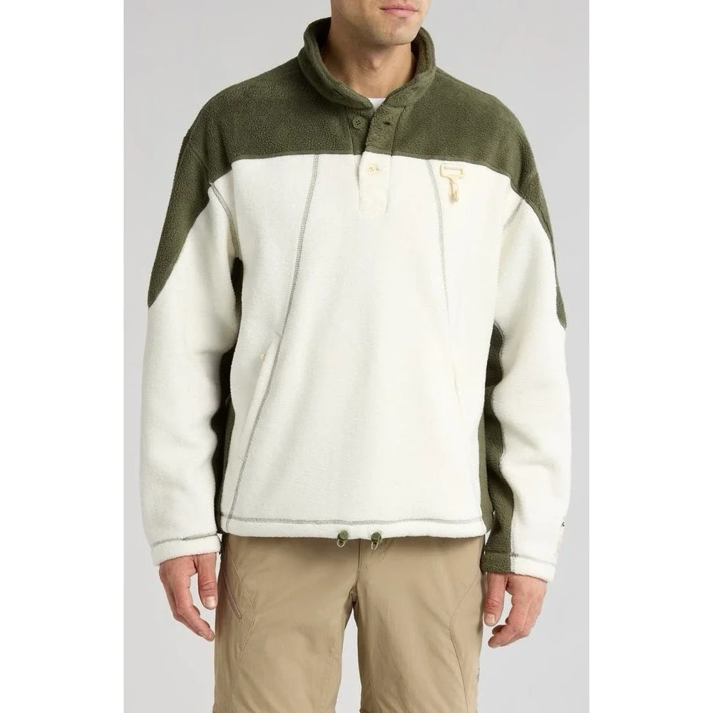 Reese Cooper Off White & Green Sherpa‎ Fleece Collared Jacket Men's Size S
